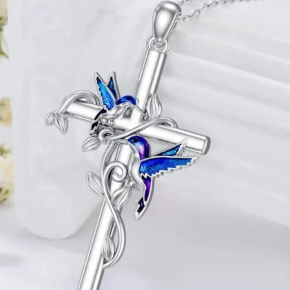 Fashionable Blue Bird & Cross Jewelry Set - Picture 2 of 5